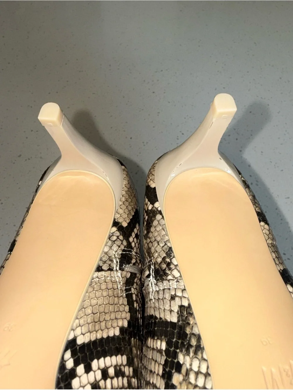 H&M Beige and Black Snake-Print Pointed Ankle Boots